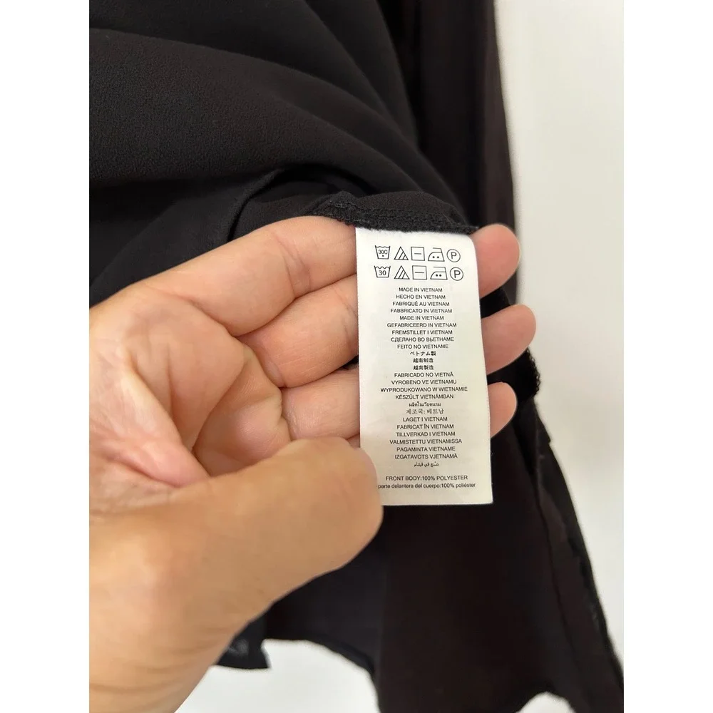 Michael Kors Layered Hem Tunic Women 2X Black Minimalist 3/4 Sleeve V-Neck Top